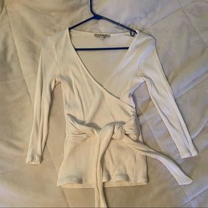 Express One Eleven Ribbed Wrap Tie Top 3/4 Sleeve